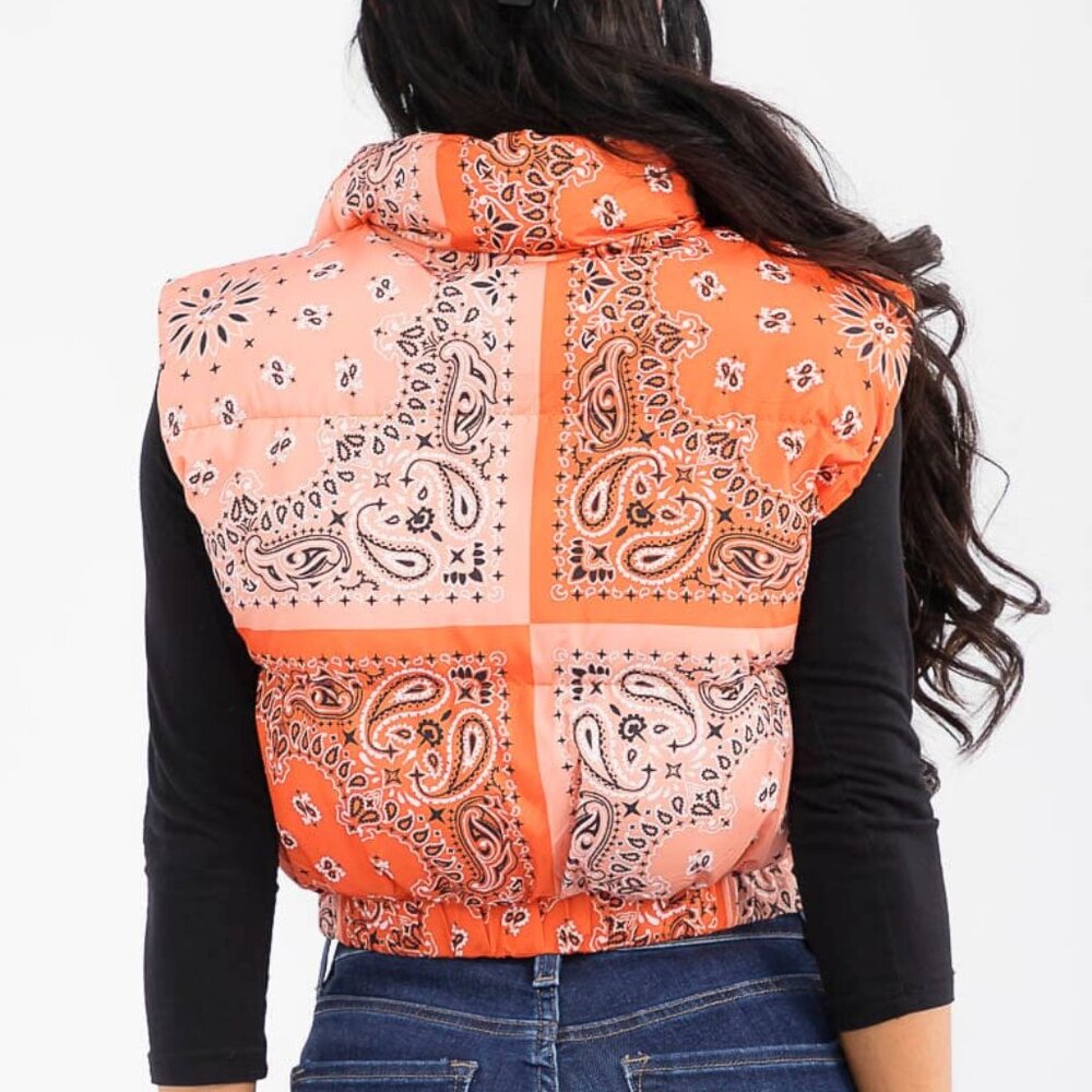 Sleeveless Zip Up Front Pocket Multi Print Paisley Bandana Vest - 36point5 - Picture 2 of 9